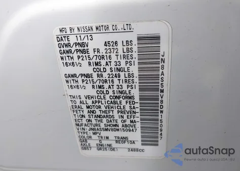 2013 Nissan Rogue S from USA, damaged, VIN JN8AS5MV8DW150947